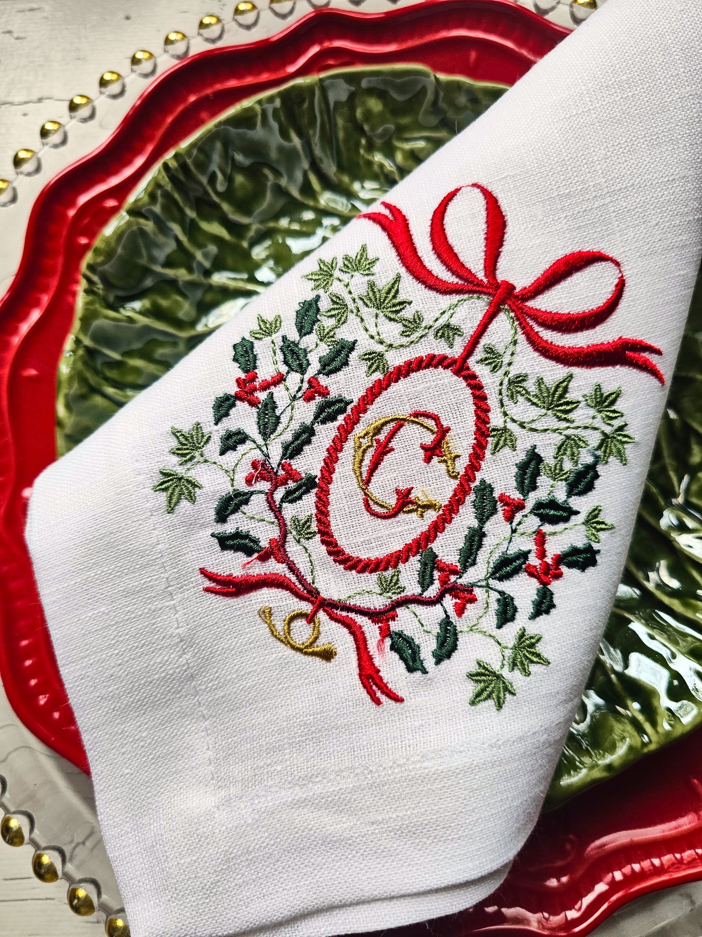 #125 | Holly Monogram Wreath with Scarlet Bow | Personalized