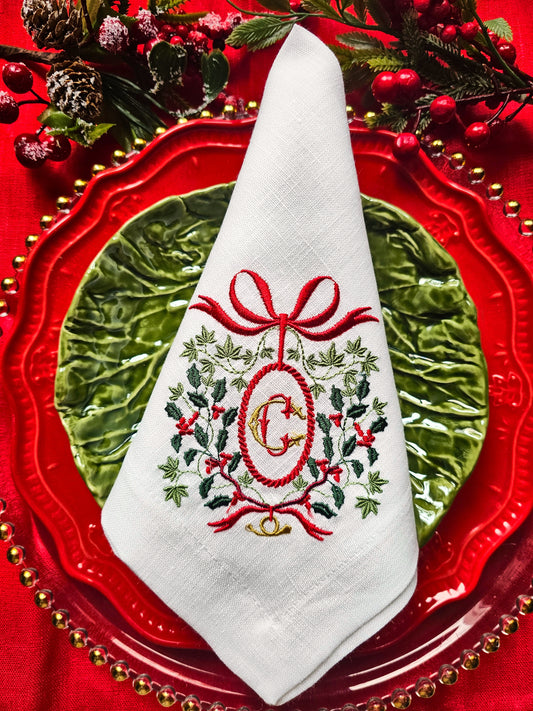 #125 | Holly Monogram Wreath with Scarlet Bow | Personalized