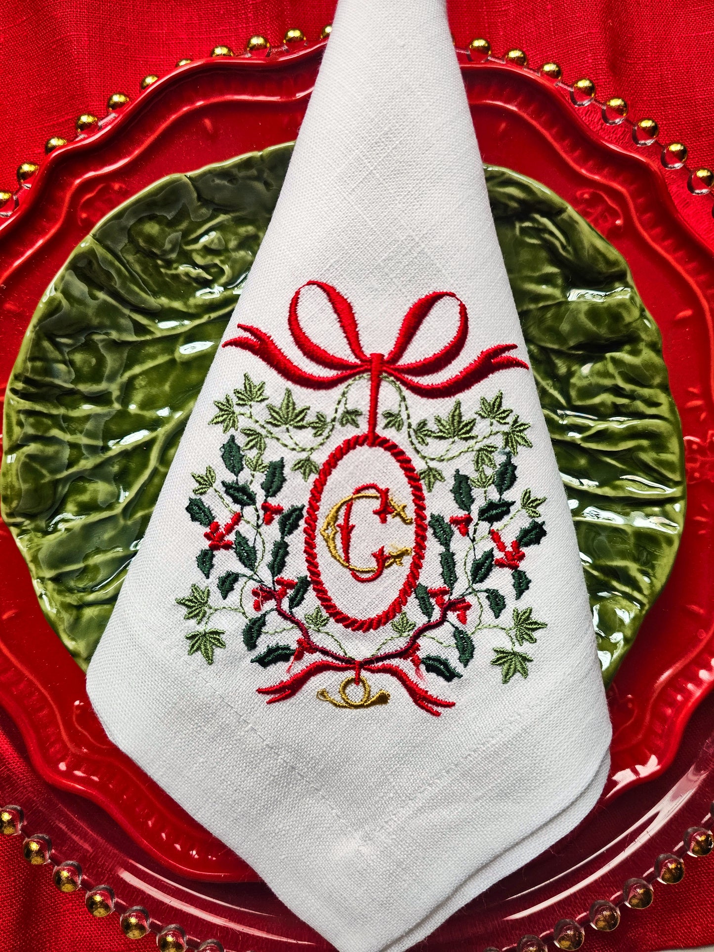 #125 | Holly Monogram Wreath with Scarlet Bow | Personalized