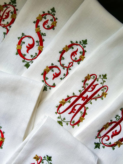 #126 | Holiday Monogram with Ivy and Gold Accents | Personalized