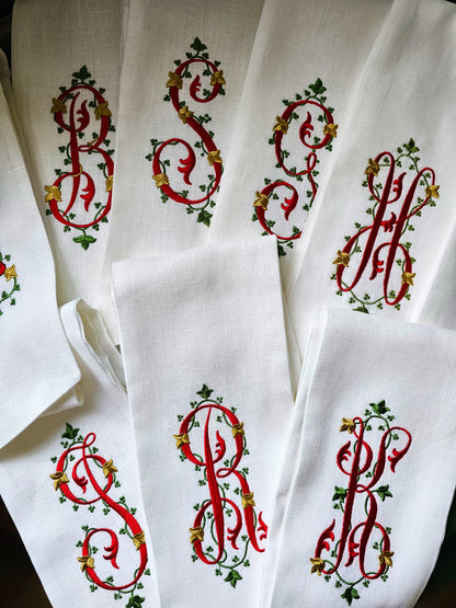 #126 | Holiday Monogram with Ivy and Gold Accents | Personalized