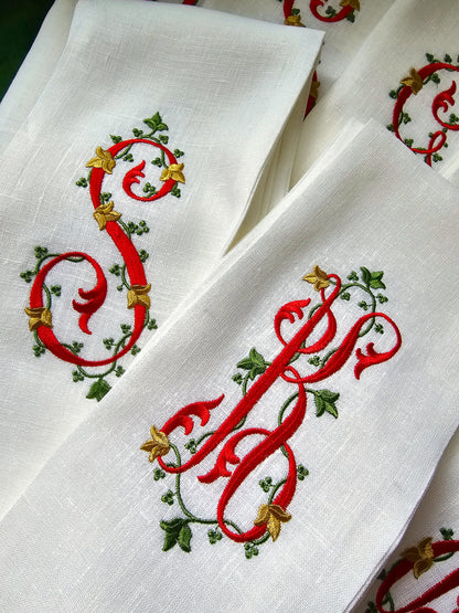 #126 | Holiday Monogram with Ivy and Gold Accents | Personalized