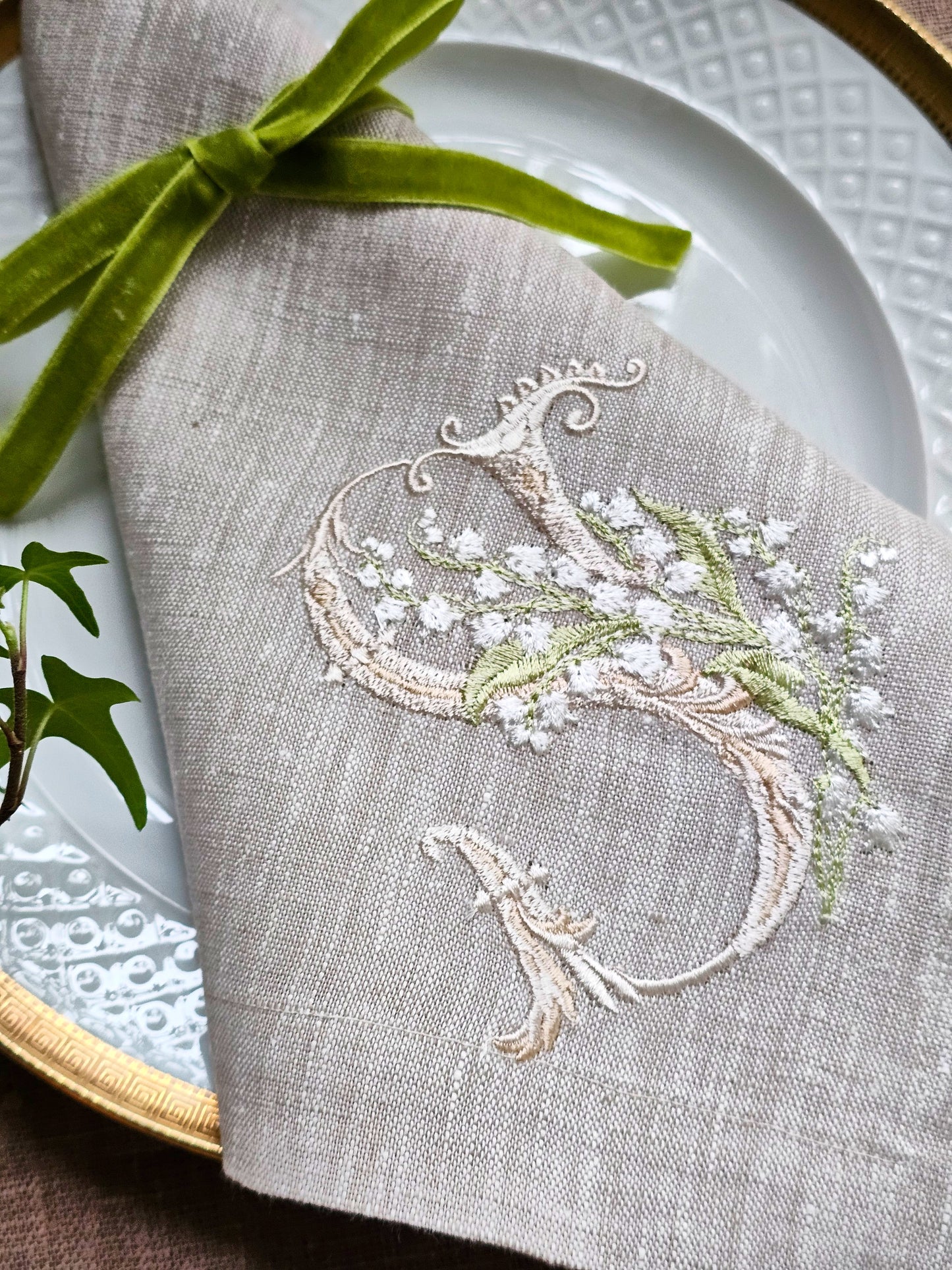 #128 | Ornate Monogram with Lily-of-the-Valley | Personalized