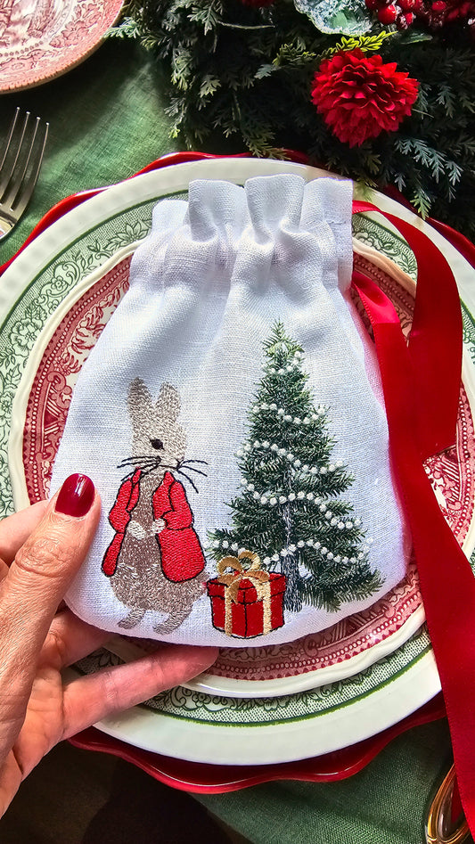 #B2 | Storybook Rabbit & Christmas Tree Drawstring Bag