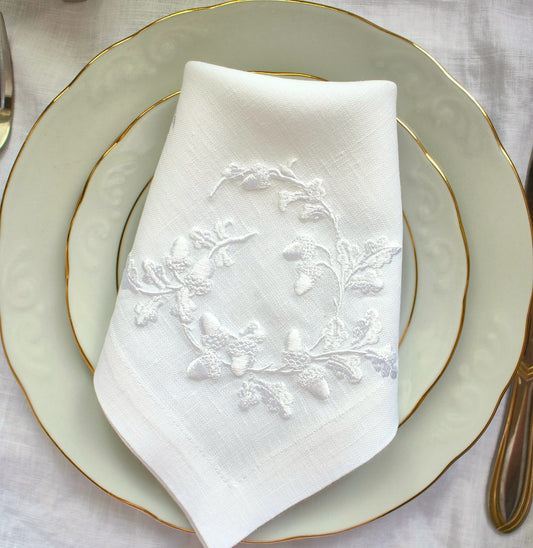 #059 | Whitework Acorn Wreath in Raised Embroidery