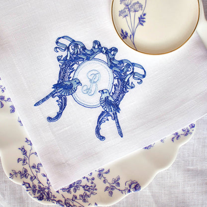 #069 | Blue Ribbon Scroll with Parakeets | Personalized