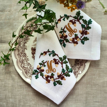 #020 | Oak and Acorn Wreath with Rustic Monogram | Personalized