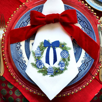 #087 | Blue Chinoiserie Garland with Holiday Bow