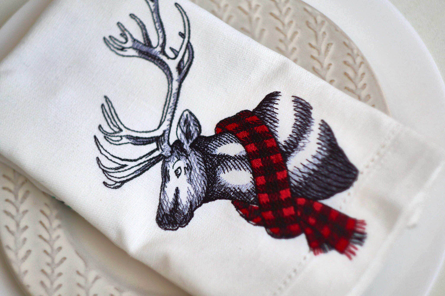 #056 | Plaid Scarf Stag in Winter Sketch Style