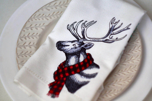 #056 | Plaid Scarf Stag in Winter Sketch Style