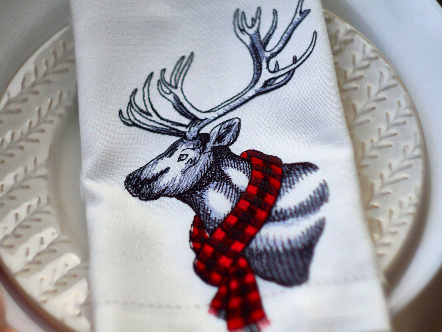 #056 | Plaid Scarf Stag in Winter Sketch Style