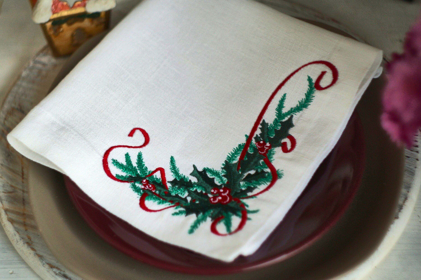 #043 | Holly Garland with Red Ribbon Flourish