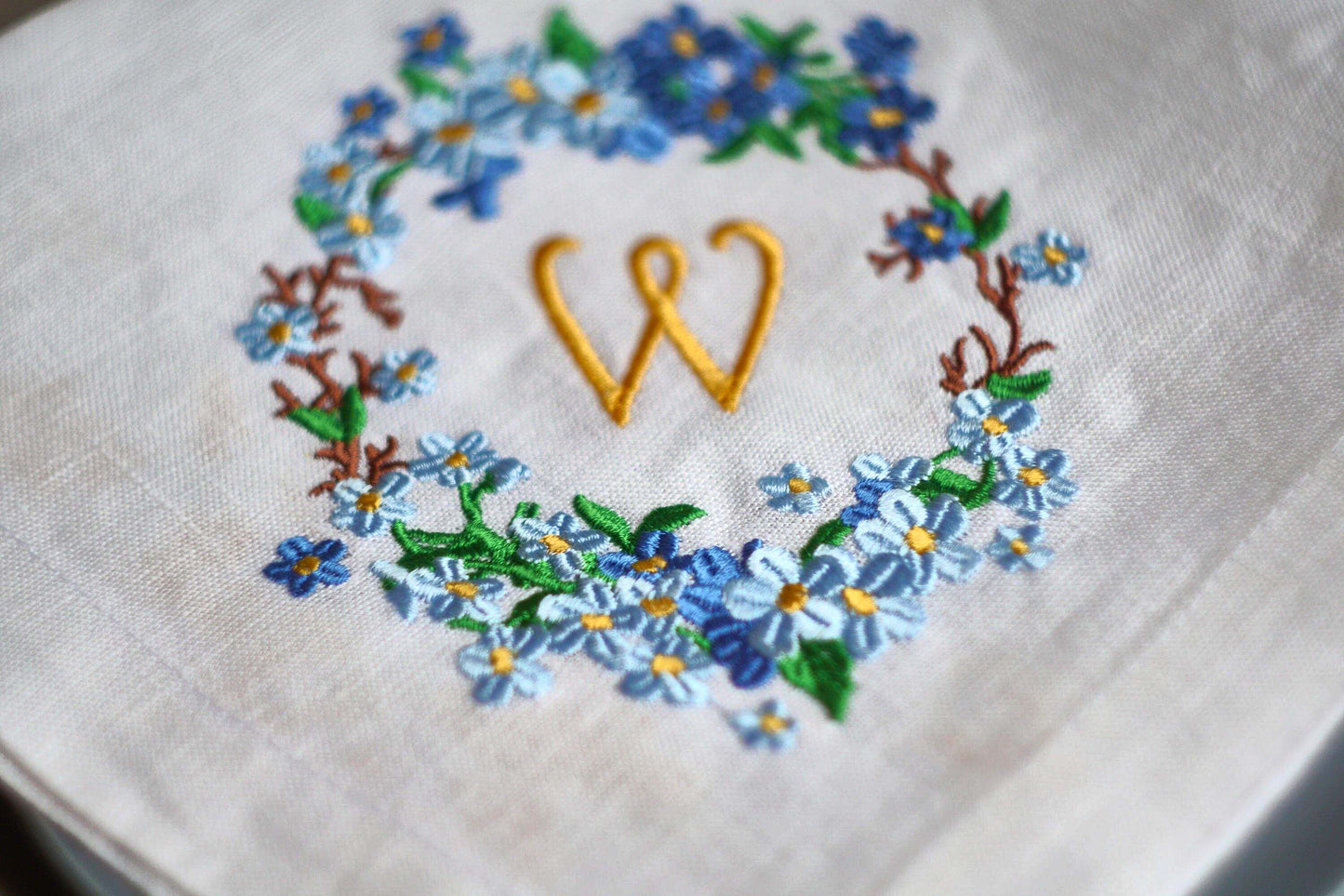 #066 | Forget-Me-Not Wreath with Golden Monogram | Personalized