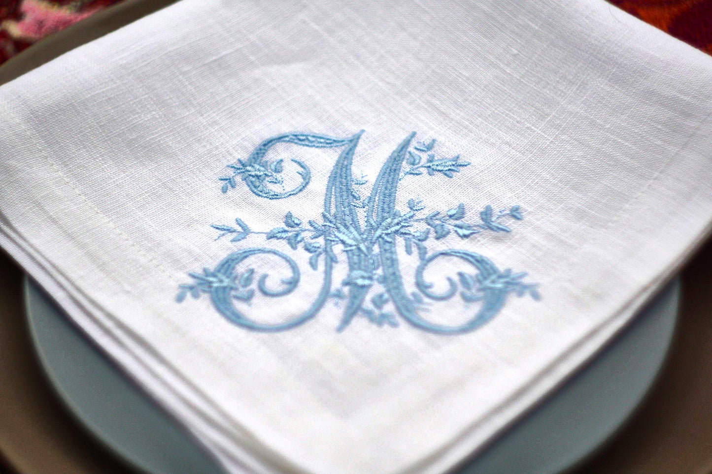 #024 | Vine-Embroidered Scroll Monogram in Jewel Tones | Personalized