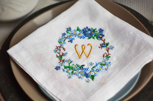 #066 | Forget-Me-Not Wreath with Golden Monogram | Personalized
