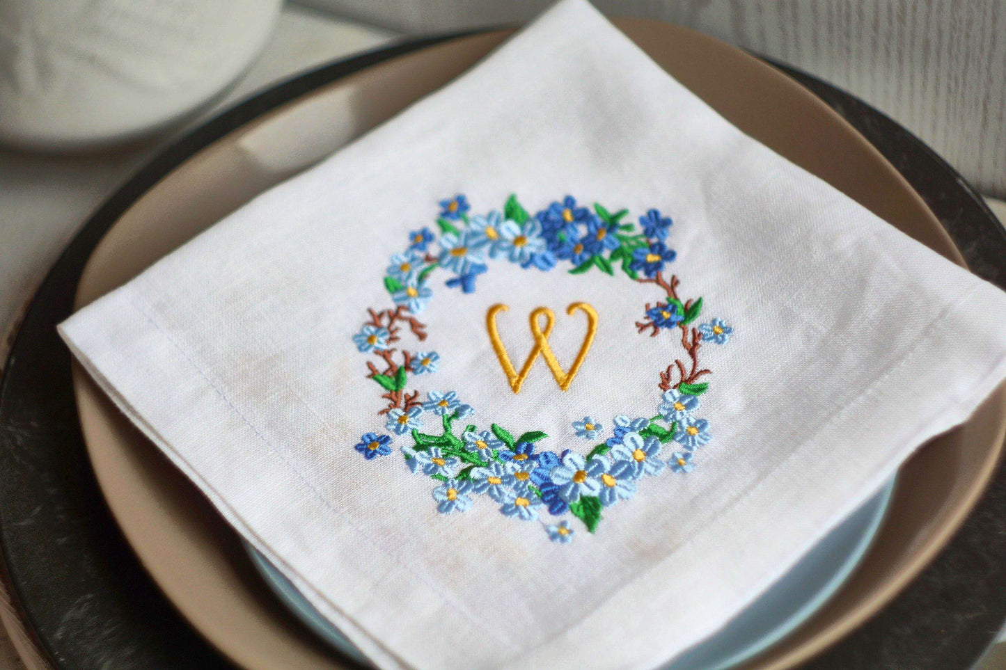 #066 | Forget-Me-Not Wreath with Golden Monogram | Personalized
