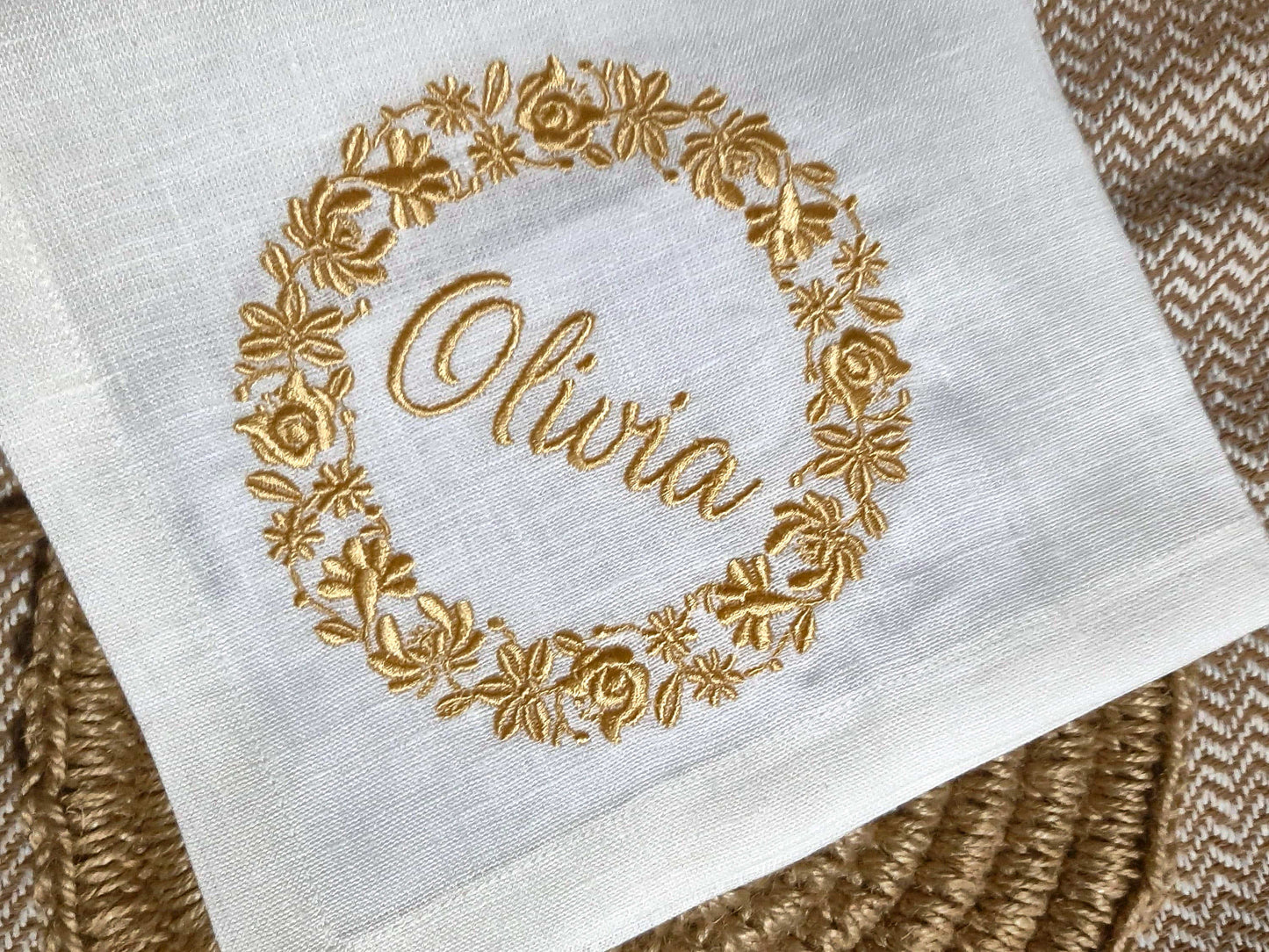 #025 | Golden Floral Wreath with Script Center | Personalized