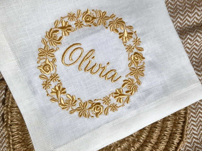 #025 | Golden Floral Wreath with Script Center | Personalized