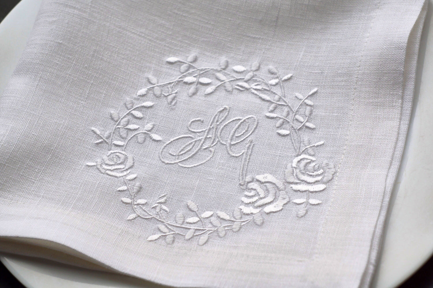 #017 | White Rose Wreath with Script Monogram | Personalized