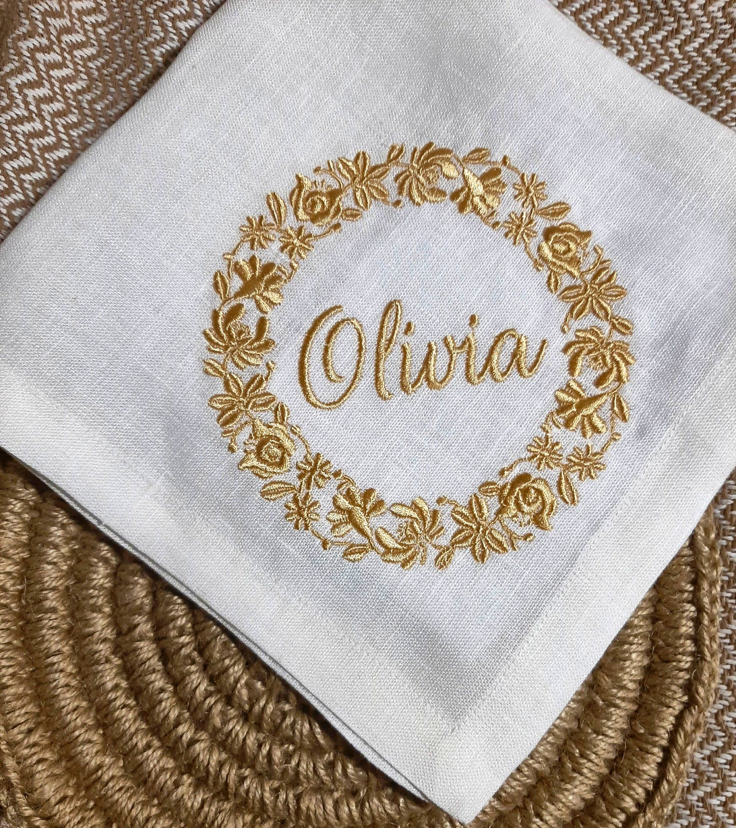 #025 | Golden Floral Wreath with Script Center | Personalized