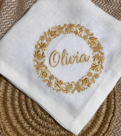 #025 | Golden Floral Wreath with Script Center | Personalized