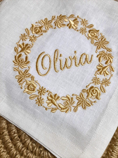 #025 | Golden Floral Wreath with Script Center | Personalized