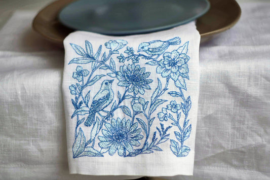 #063 | Blue Songbirds Among Garden Florals