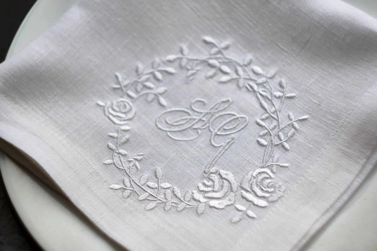 #017 | White Rose Wreath with Script Monogram | Personalized