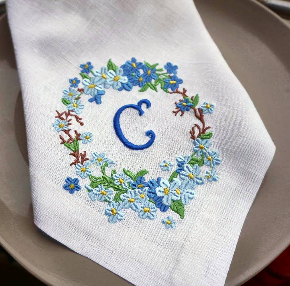 #066 | Forget-Me-Not Wreath with Golden Monogram | Personalized