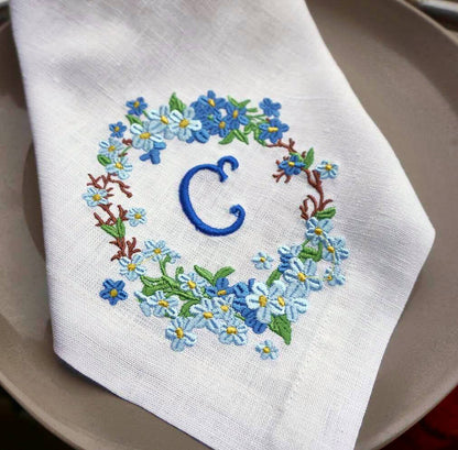 #066 | Forget-Me-Not Wreath with Golden Monogram | Personalized