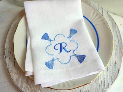 #026 | Blue Tassel Quatrefoil Monogram Frame | Personalized