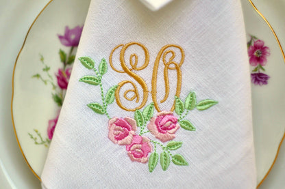#100 | Golden Script with Pink Rose Garland | Personalized