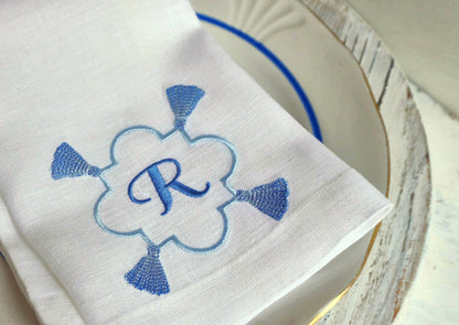 #026 | Blue Tassel Quatrefoil Monogram Frame | Personalized