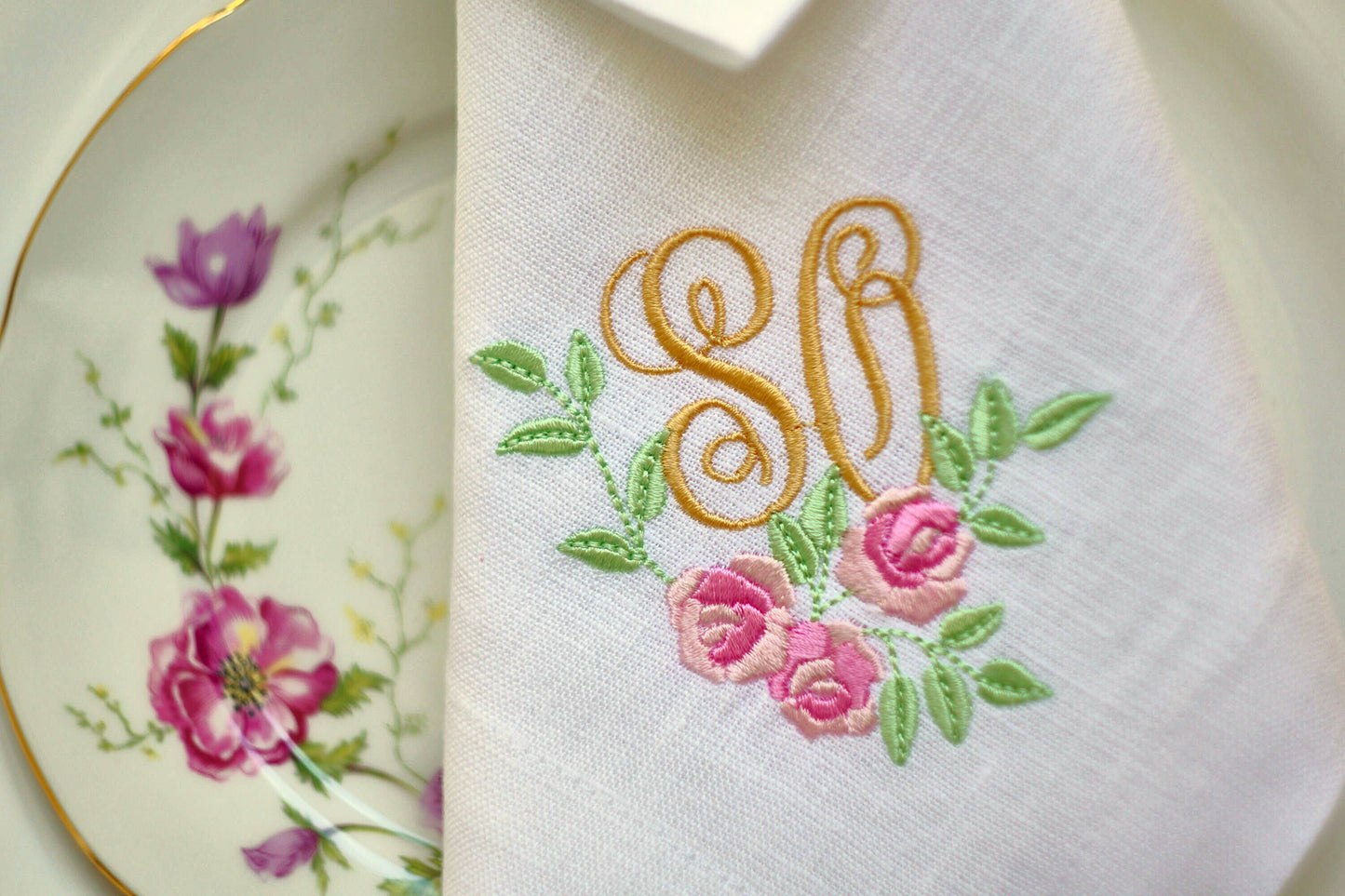 #100 | Golden Script with Pink Rose Garland | Personalized