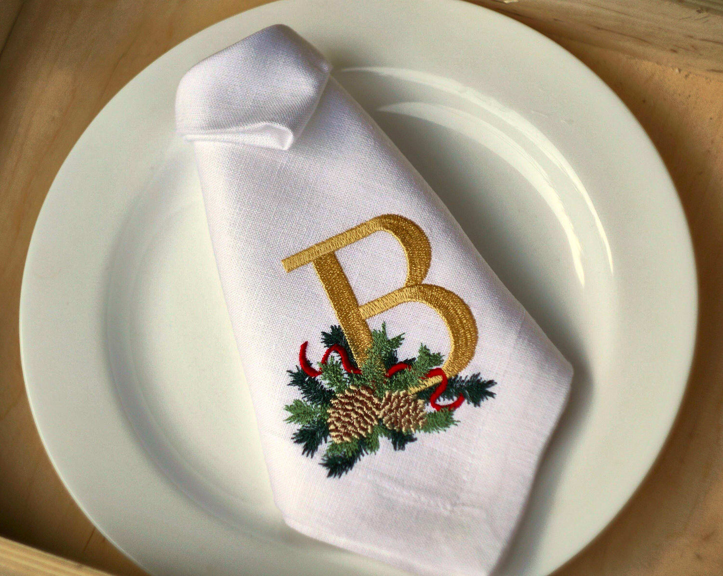 #081 | Pinecone Monogram with Festive Foliage | Personalized