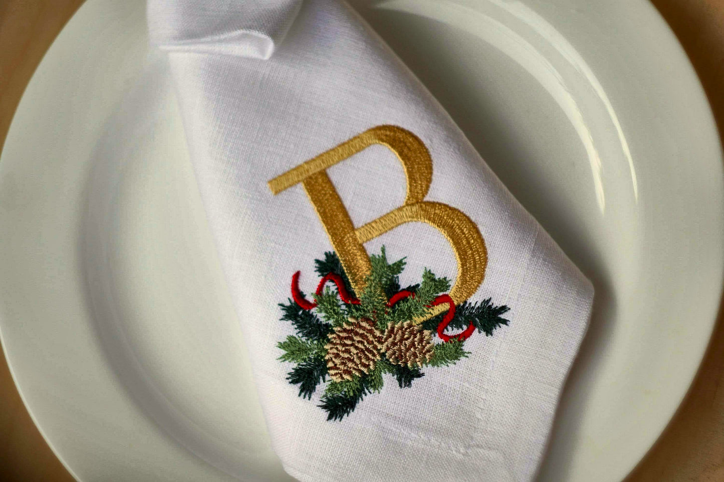 #081 | Pinecone Monogram with Festive Foliage | Personalized