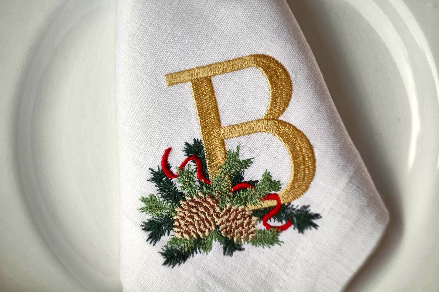 #081 | Pinecone Monogram with Festive Foliage | Personalized