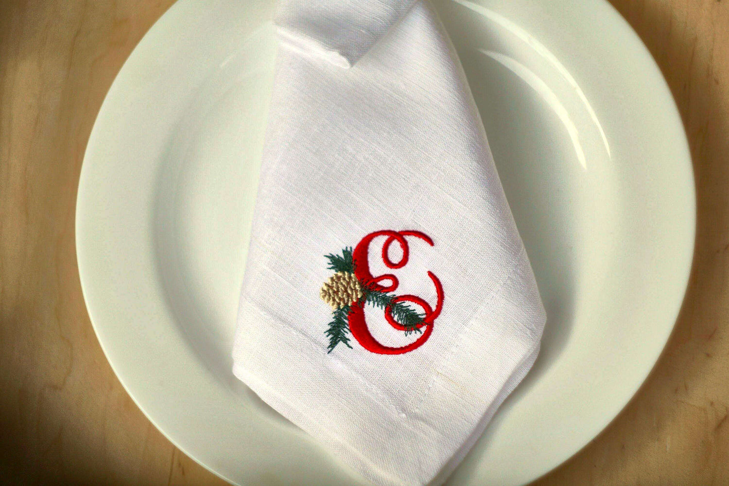 #031 | Red Monogram with Pinecone and Spruce Accent | Personalized