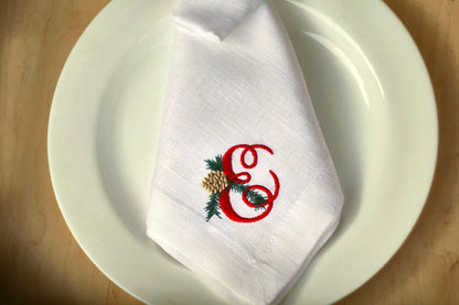 #031 | Red Monogram with Pinecone and Spruce Accent | Personalized