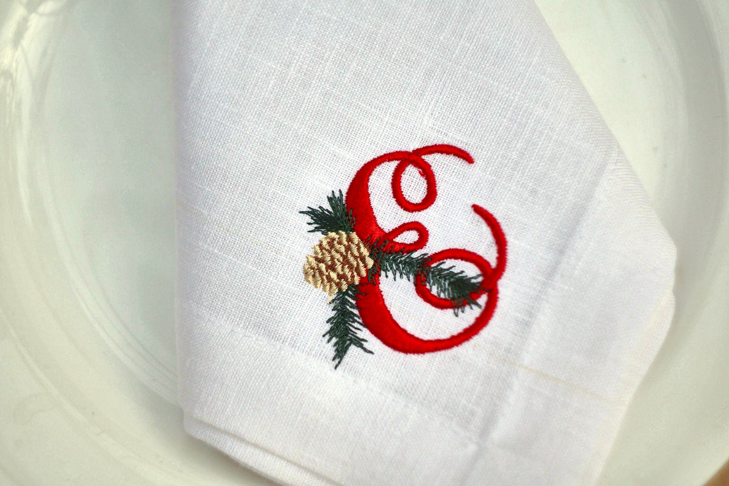 #031 | Red Monogram with Pinecone and Spruce Accent | Personalized