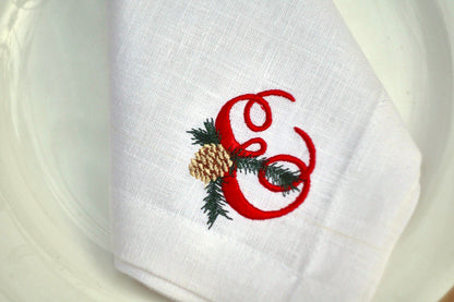 #031 | Red Monogram with Pinecone and Spruce Accent | Personalized