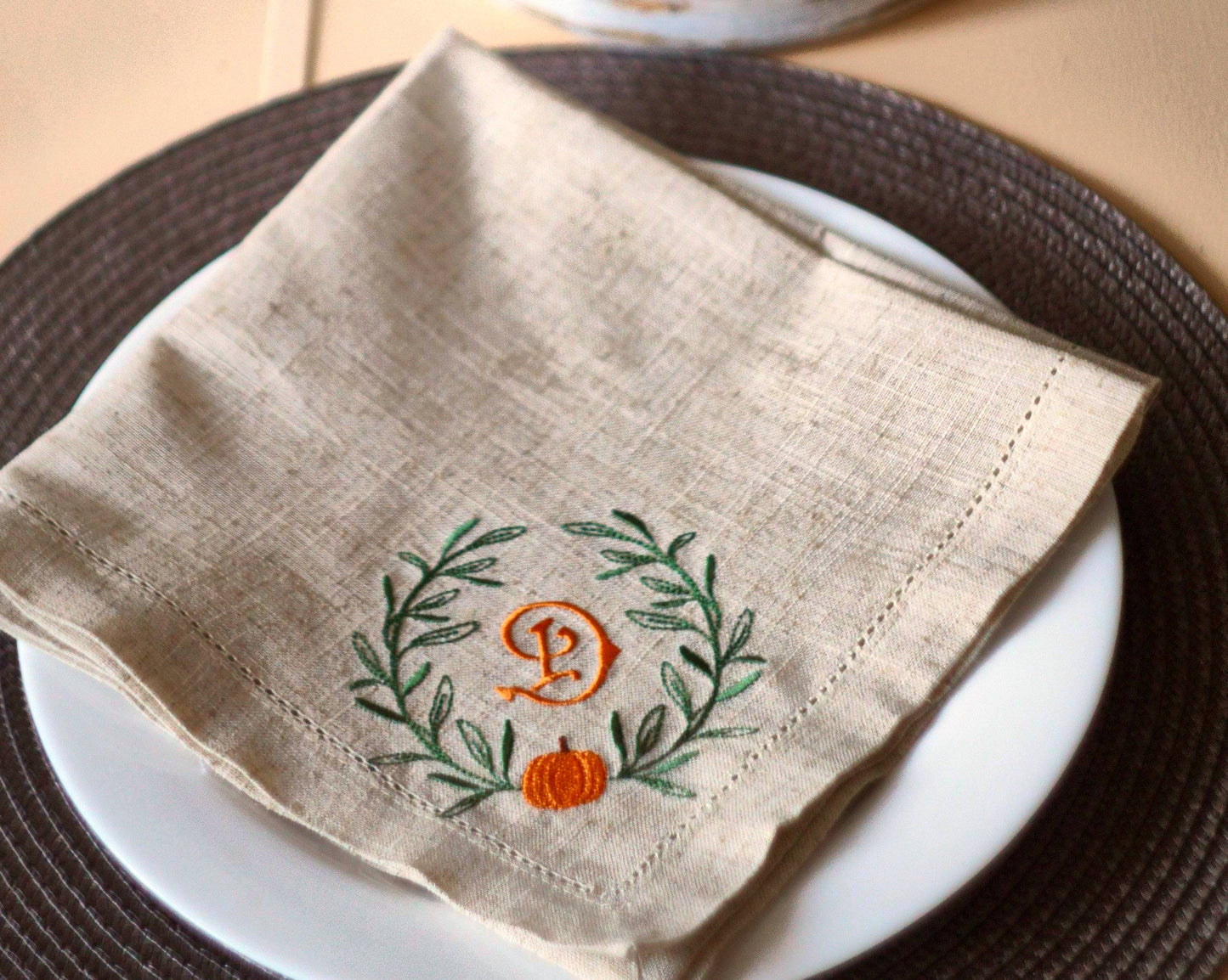 #060 | Pumpkin Laurel Wreath with Autumn Monogram | Personalized