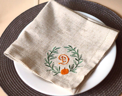 #060 | Pumpkin Laurel Wreath with Autumn Monogram | Personalized