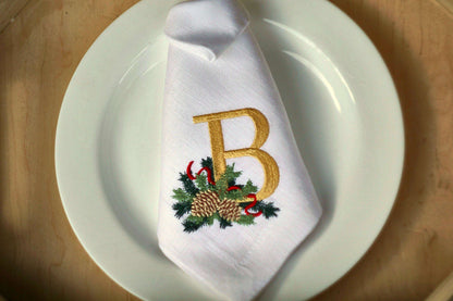 #081 | Pinecone Monogram with Festive Foliage | Personalized