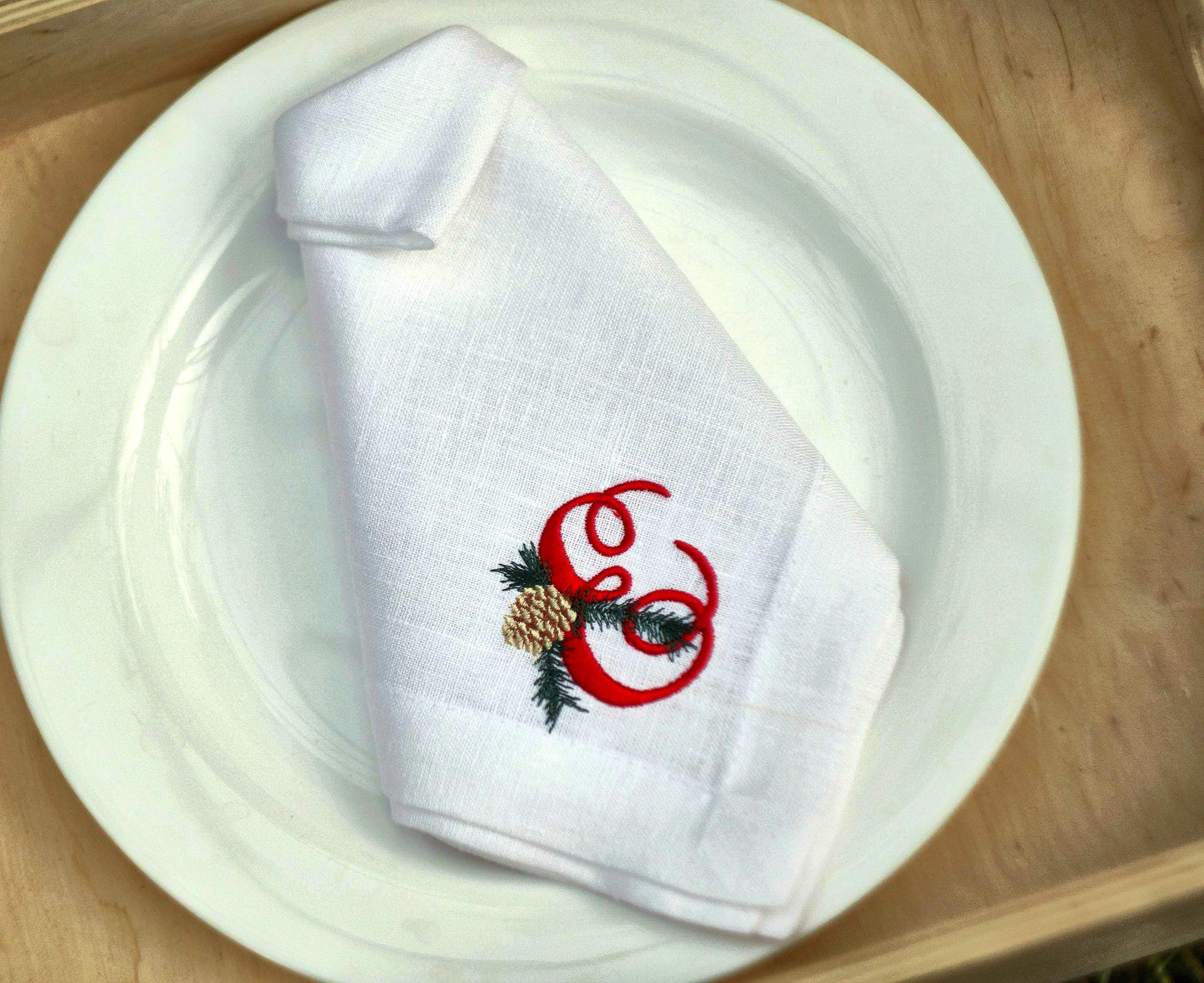 #031 | Red Monogram with Pinecone and Spruce Accent | Personalized