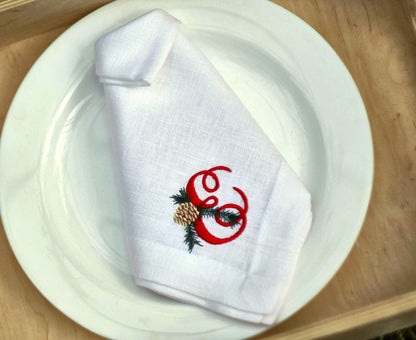 #031 | Red Monogram with Pinecone and Spruce Accent | Personalized