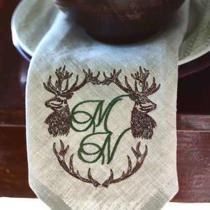#030 | Monogram with Antler Crest and Twin Stags | Personalized