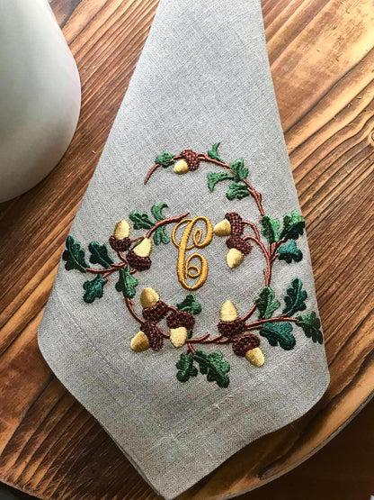 #020 | Oak and Acorn Wreath with Rustic Monogram | Personalized