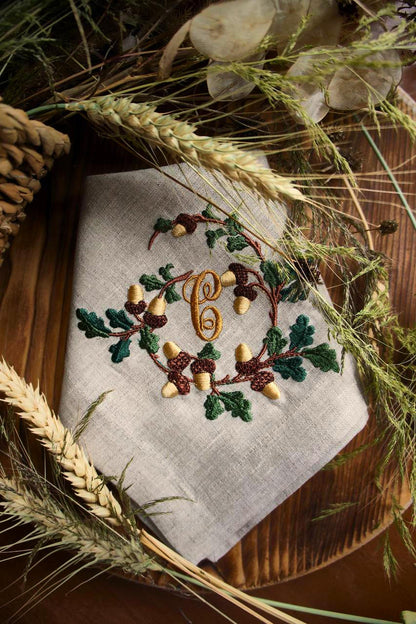 #020 | Oak and Acorn Wreath with Rustic Monogram | Personalized