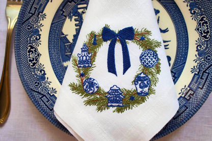 #087 | Blue Chinoiserie Garland with Holiday Bow